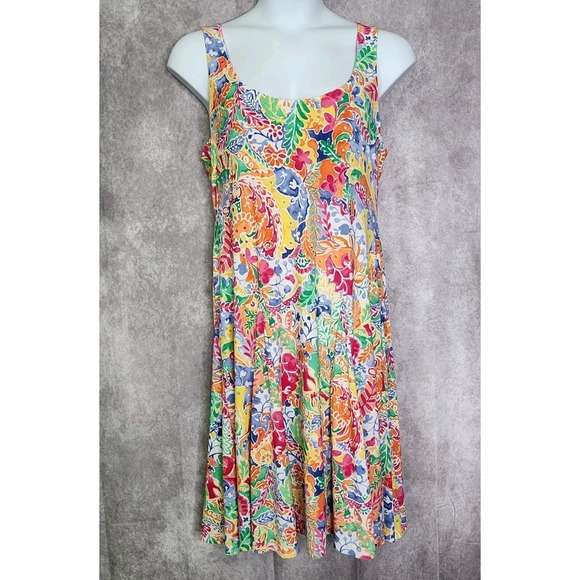 Lauren Ralph Lauren Dresses & Skirts - Lauren Ralph Lauren Womens XL Floral Paisley Midi Swing Dress Stretch Sleeveless